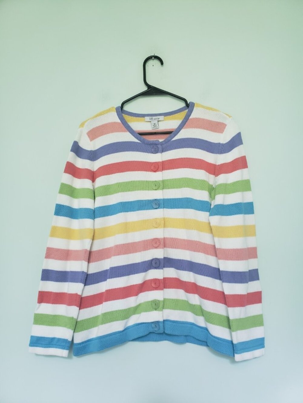 TOG Shop Womens M Cardigan Button Up Stripe Bright Colorful 100% Cotton